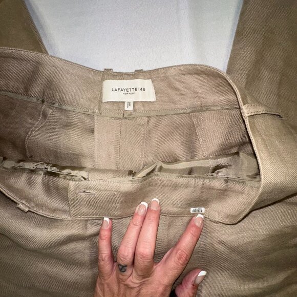 Lafayette 148 NYC - 100% Linen Cropped Palazzo Pants Khaki Tan Sz 10 MSRP $1298 - Picture 5 of 12